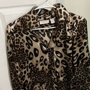 Chicos Leopard Silk Button Down